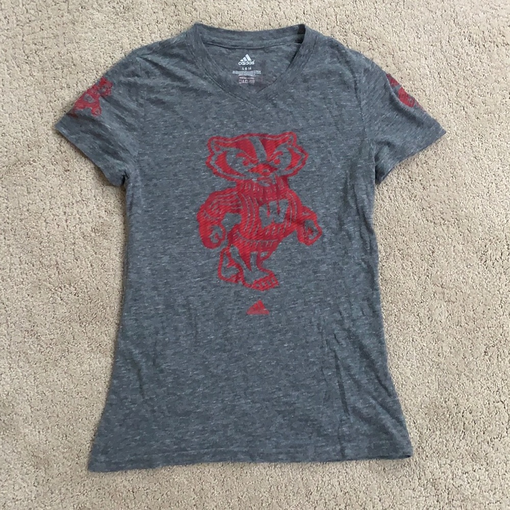 Adidas University of Wisconsin-Madison Badgers T-Shirt Gray Red